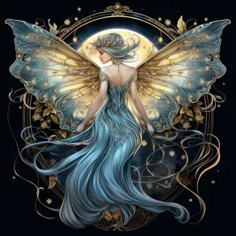 Art nouveau style painting of a radiant lunar moth winged celestial goddess under the moonlight - Image 4