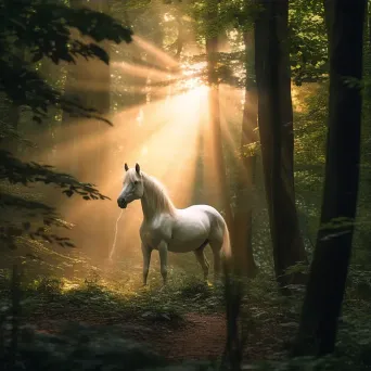 Mystical unicorn in magical forest clearing with soft sun rays - Image 3