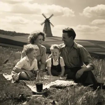 Family having a picnic with a windmill in the background - Image 2