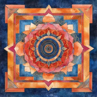 Vibrant watercolor mandala with intricate patterns reflecting Tibetan Thangka art - Image 4