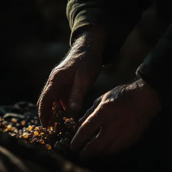 Close-up of hands inspecting ripe grapes - Image 1