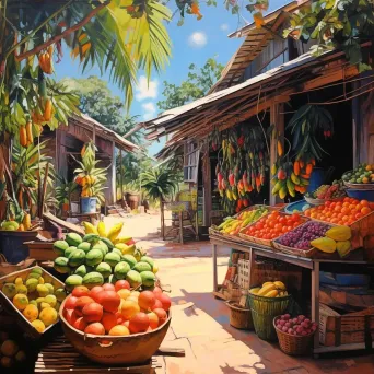 Vibrant acrylic painting of a tropical fruit market in Brazil - Image 3