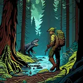 Image showing an encounter with a mythical creature in a wild setting - Image 3