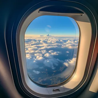 Clouds and landscape viewed through airplane window - Image 2