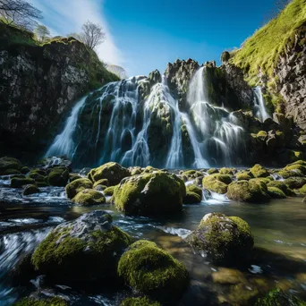 Waterfall cascading over ancient rock formations - Image 1