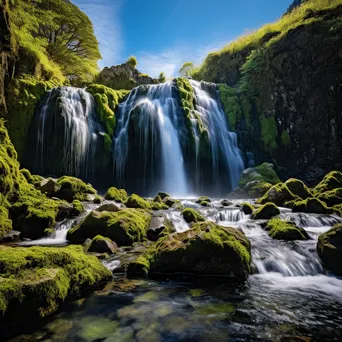 Waterfall cascading over ancient rock formations - Image 2