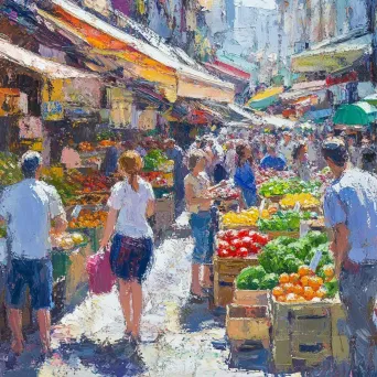 Bustling farmers market in the city painted in impressionist style - Image 2