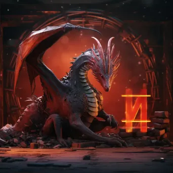 Fantasy dragon guarding a broken link with fiery 