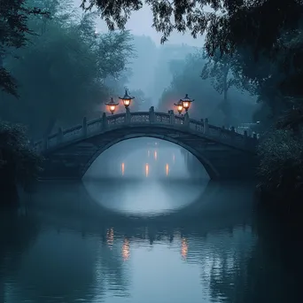 Misty Bridge at Dusk