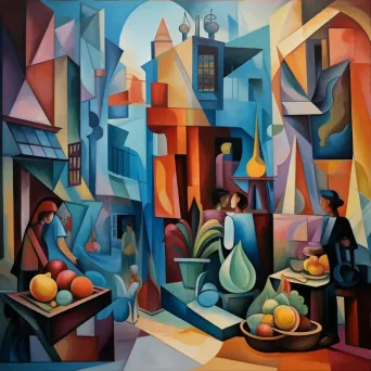 Cubist portrayal of a marketplace where dreams are the goods of exchange, echoing societal hopes - Image 3