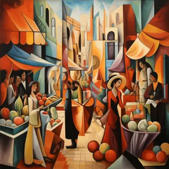 Cubist portrayal of a marketplace where dreams are the goods of exchange, echoing societal hopes - Image 4