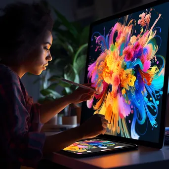 Digital artist creating AI-generated art on a tablet - Image 1