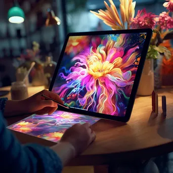 Digital artist creating AI-generated art on a tablet - Image 2