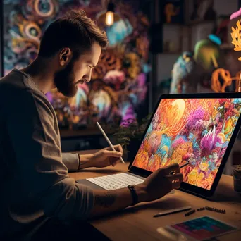 Digital artist creating AI-generated art on a tablet - Image 4