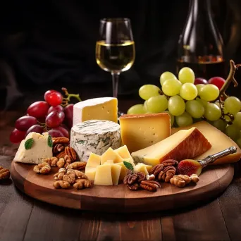 Cheese platter with assorted cheeses, nuts, and grapes, shot on iPhone 12 Pro Max - Image 1