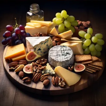 Cheese platter with assorted cheeses, nuts, and grapes, shot on iPhone 12 Pro Max - Image 4