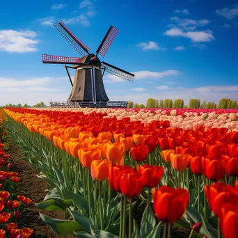 Traditional Dutch windmill amidst vibrant tulip fields - Image 3