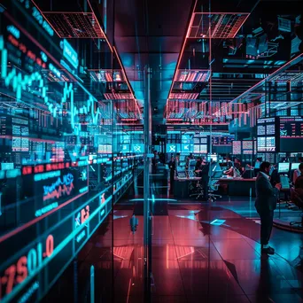 Traders engaged on a busy stock trading floor with screens - Image 2