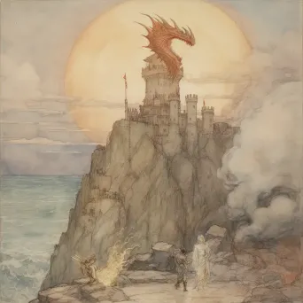 Dramatic scene of tower besieged by dragon for princess rescue - Image 4