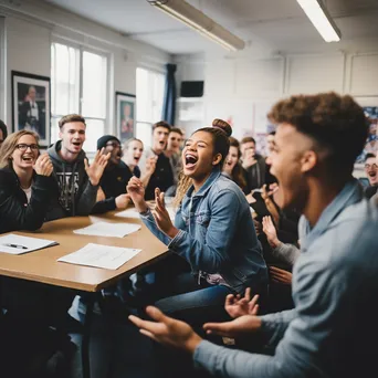 Students debating passionately in a modern classroom environment. - Image 1