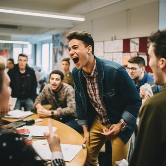 Students debating passionately in a modern classroom environment. - Image 3