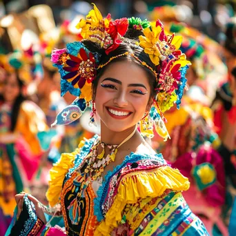 Traditional dancers performing at a spring festival in a decorated street - Image 3