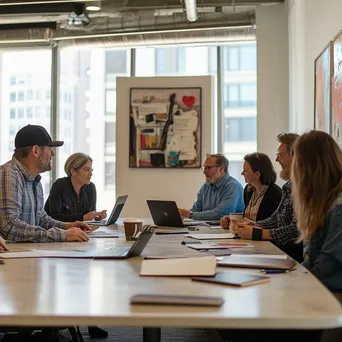 Professionals collaborating over coffee in a conference room - Image 1