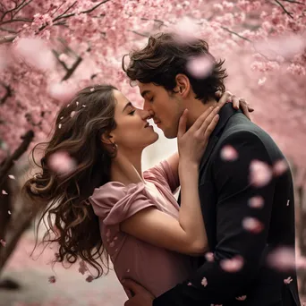 Couple enjoying time together under cherry blossom trees - Image 1