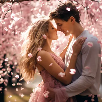 Couple enjoying time together under cherry blossom trees - Image 3