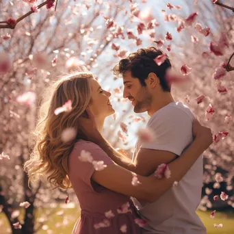 Couple enjoying time together under cherry blossom trees - Image 4