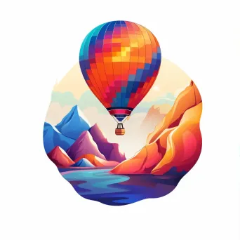 Vivid hot air balloon over colorful landscapes logo for travel agency - Image 1