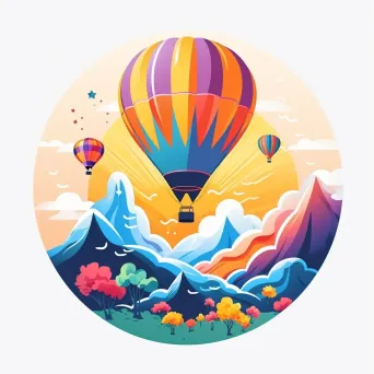 Vivid hot air balloon over colorful landscapes logo for travel agency - Image 3