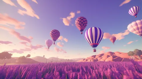 Low poly hot air balloons floating over vibrant lavender fields - Image 3