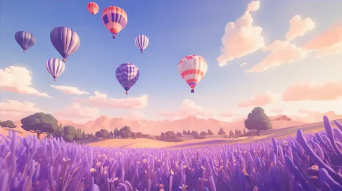 Romantic Low Poly Hot Air Balloons