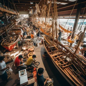 Crowded boat building festival with artisans at work - Image 1