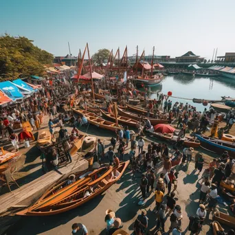 Crowded boat building festival with artisans at work - Image 4