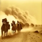 Sandstorm in desert with caravan of camels - Image 3