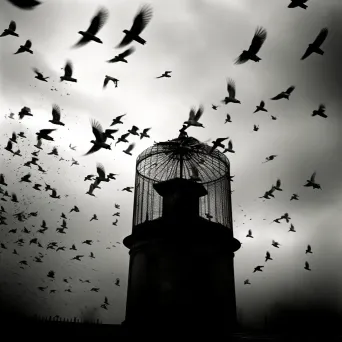 Flock of birds escaping from a cage - Image 1