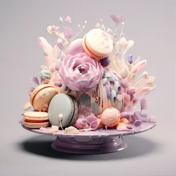 Delicate French pastries in low poly style with Art Nouveau influences - Image 1