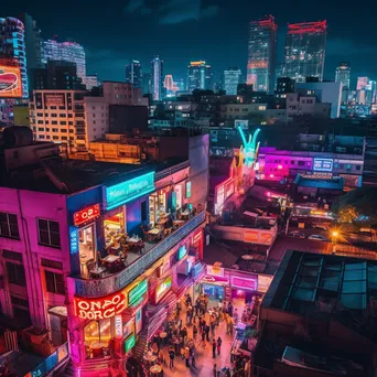 Panoramic view of a city nightlife from a rooftop bar - Image 1