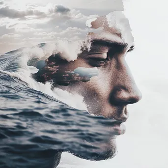 Double exposure of a man with ocean waves - Image 1