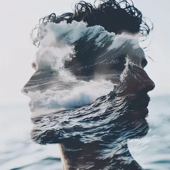 Double exposure of a man with ocean waves - Image 2