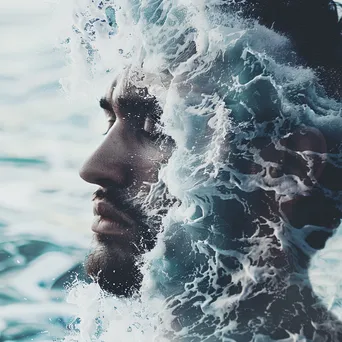 Double exposure of a man with ocean waves - Image 3