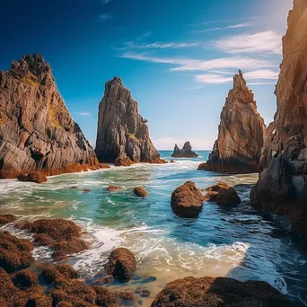 Remote coastal sea stacks with beaches and cliffs - Image 1