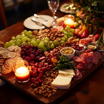 An elegant charcuterie board displaying fruits, nuts, and cheese. - Image 1