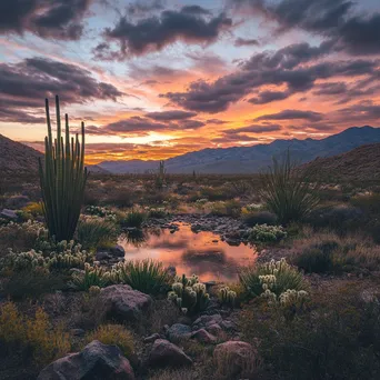 Desert spring with cacti during sunset - Image 2