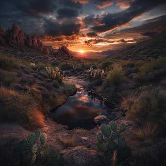 Desert spring with cacti during sunset - Image 3