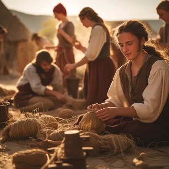 Artisans in period costumes reenacting rope making - Image 3