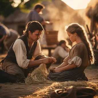 Artisans in period costumes reenacting rope making - Image 4