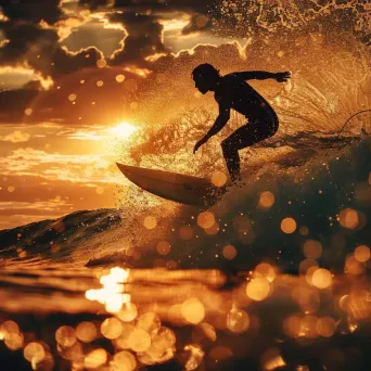 Surfer catching a wave in golden sunset light - Image 3